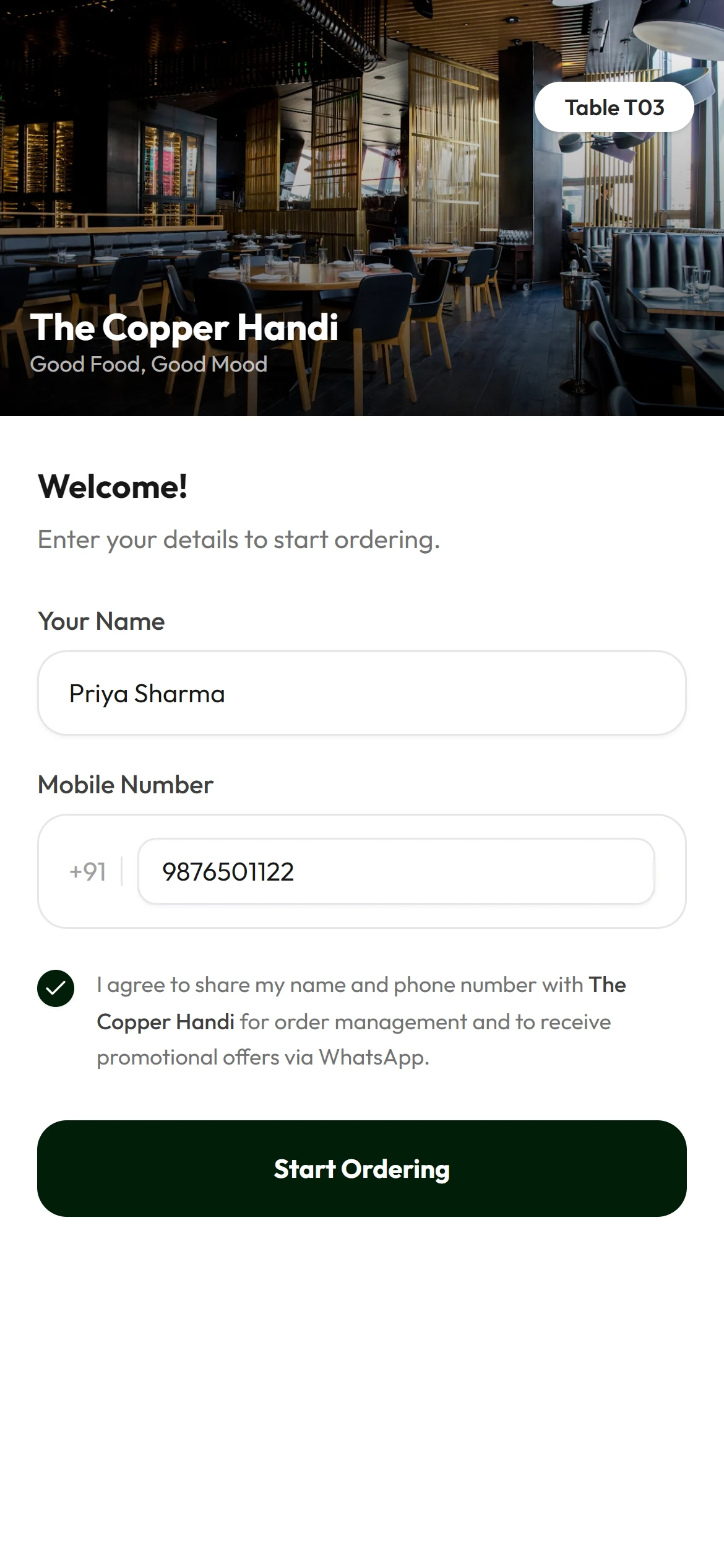 Guest app: Guests scan the table QR